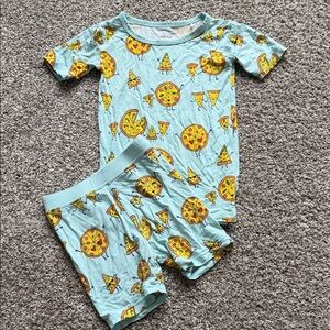 Little Sleepies Blue and Yellow Pizza Print Kids Pajama Set